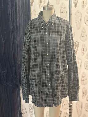 Ralph Lauren Men's Black and White Plaid Stretch Button Down Shirt Size XL